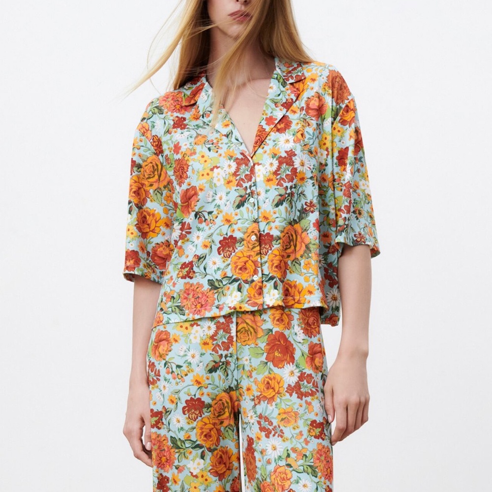 ZARA oversized floral print button down